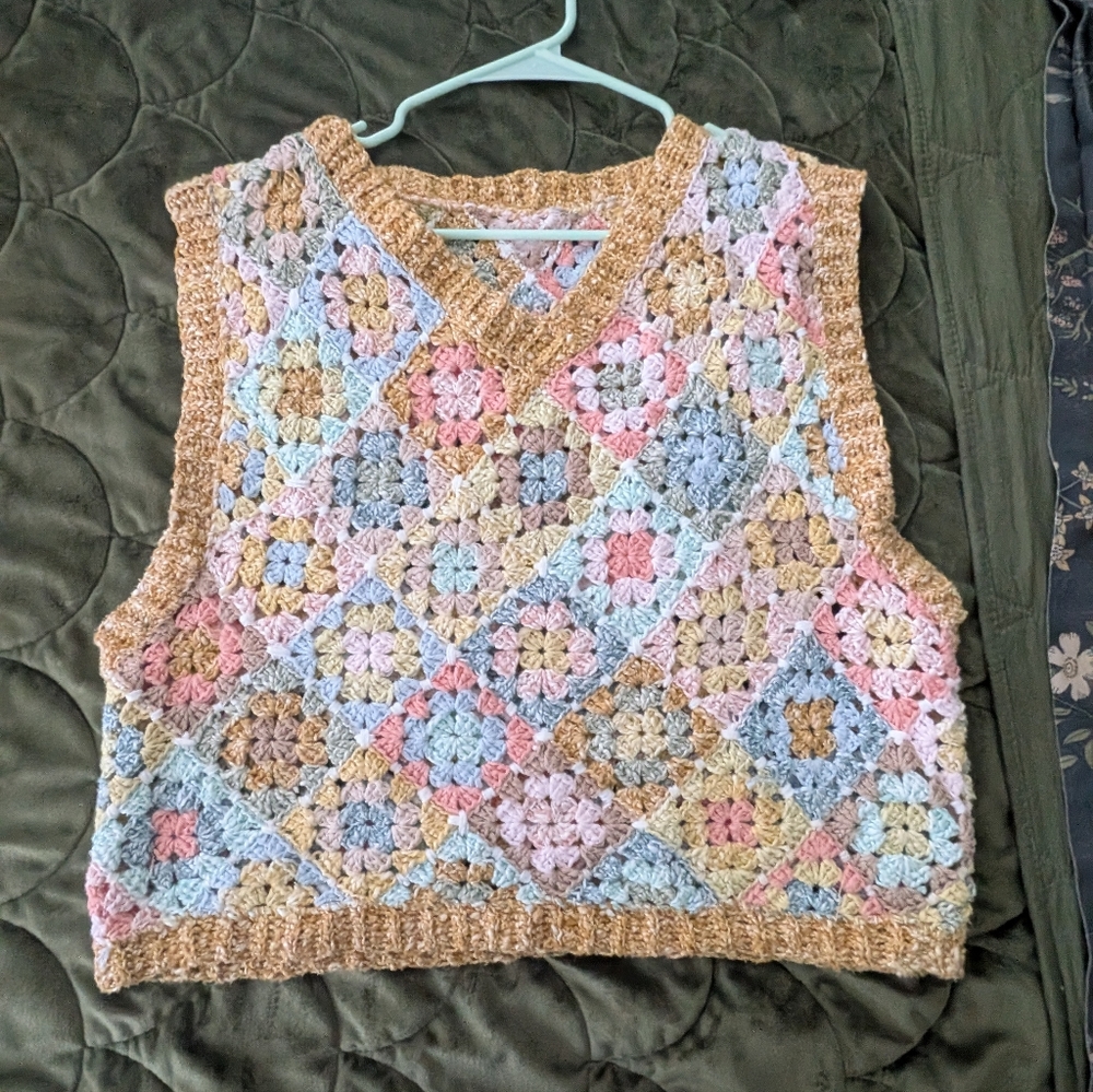 One Of A Kind Multicolor Crochet Knit Vest